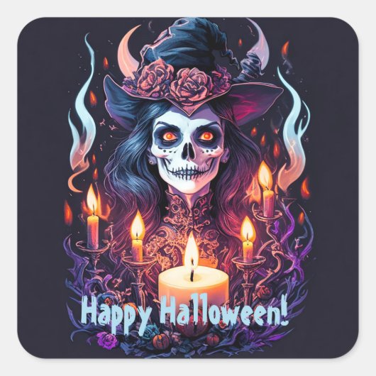 Bewitching Halloween Deligh Happy Halloween Vierkante Sticker (Voorkant)