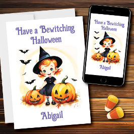 Bewitching Halloween kleine heks Trick or treat Kaart