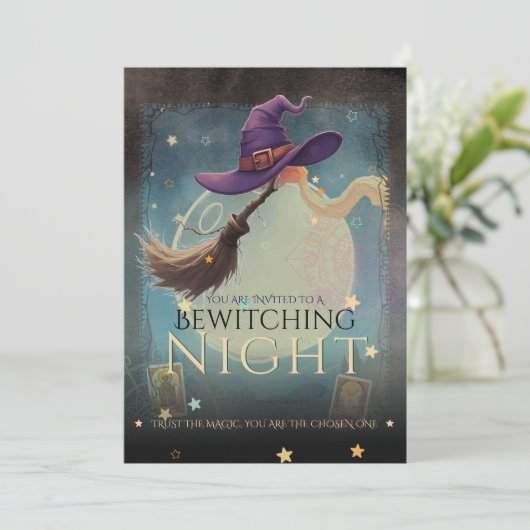 Bewitching Night Witchy Tarot Halloween Uitnodigen Kaart (Staand voorkant)