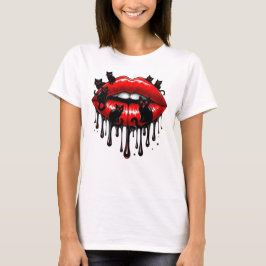 Bewitching rode lippen en zwarte katten druppelen  t-shirt