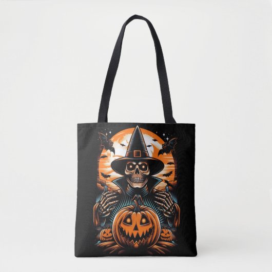 Bewitching Skeleton met Jack-O'-Lantern Halloween Tote Bag (Voorkant)