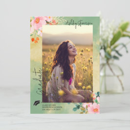 Bewn roze waterverf floraal botanisch afstuderen aankondiging