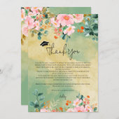 Bewn roze waterverf floraal botanisch afstuderen bedankkaart (Voorkant / Achterkant)