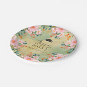 Bewn roze waterverf floraal botanisch afstuderen papieren bordje (Gekanteld)