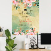 Bewn roze waterverf floraal botanisch afstuderen poster (Thuiskantoor)