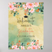 Bewn roze waterverf floraal botanisch afstuderen poster (Voorkant)