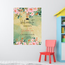 Bewn roze waterverf floraal botanisch afstuderen poster