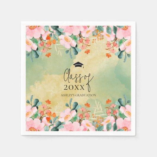 Bewn roze waterverf floraal botanisch afstuderen servet (Voorkant)