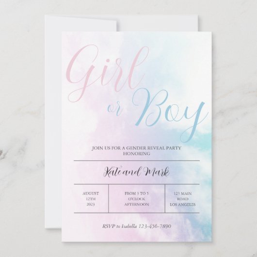 Bewolkt Roze Blauw Pastel Meisje of Jongen Geslach Kaart (Voorkant)