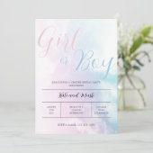 Bewolkt Roze Blauw Pastel Meisje of Jongen Geslach Kaart (Staand voorkant)