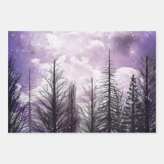 Bewolkt winter Paarse dennenbos Inpakpapier Vel (Voorkant)