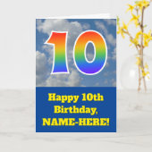 Bewolkte blauwe hemel, regenboogpatroon "10" Verja Kaart (Gele Bloem)