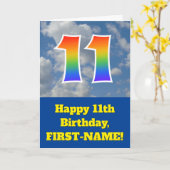 Bewolkte blauwe hemel, regenboogpatroon "11" Verja Kaart (Gele Bloem)