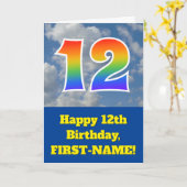 Bewolkte blauwe hemel, regenboogpatroon "12" Verja Kaart (Gele Bloem)