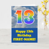 Bewolkte blauwe hemel, regenboogpatroon "13" Verja Kaart (Gele Bloem)