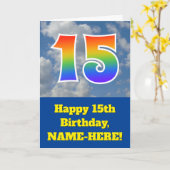 Bewolkte blauwe hemel, regenboogpatroon "15" Verja Kaart (Gele Bloem)