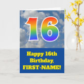 Bewolkte blauwe hemel, regenboogpatroon "16" Verja Kaart (Gele Bloem)