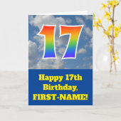 Bewolkte blauwe hemel, regenboogpatroon "17" Verja Kaart (Gele Bloem)