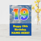 Bewolkte blauwe hemel, regenboogpatroon "19" Verja Kaart (Gele Bloem)