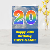 Bewolkte blauwe hemel, regenboogpatroon "20" Verja Kaart (Gele Bloem)