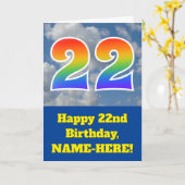 Bewolkte blauwe hemel, regenboogpatroon "22" Verja Kaart (Gele Bloem)