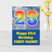 Bewolkte blauwe hemel, regenboogpatroon "23" Verja Kaart (Gele Bloem)