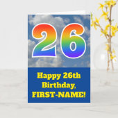 Bewolkte blauwe hemel, regenboogpatroon "26" Verja Kaart (Gele Bloem)