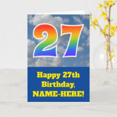 Bewolkte blauwe hemel, regenboogpatroon "27" Verja Kaart (Gele Bloem)