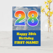 Bewolkte blauwe hemel, regenboogpatroon "28" Verja Kaart (Gele Bloem)