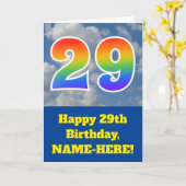 Bewolkte blauwe hemel, regenboogpatroon "29" Verja Kaart (Gele Bloem)