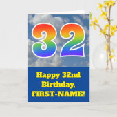 Bewolkte blauwe hemel, regenboogpatroon "32" Verja Kaart (Gele Bloem)