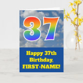 Bewolkte blauwe hemel, regenboogpatroon "37" Verja Kaart (Gele Bloem)