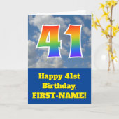 Bewolkte blauwe hemel, regenboogpatroon "41" Verja Kaart (Gele Bloem)