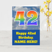 Bewolkte blauwe hemel, regenboogpatroon "42" Verja Kaart (Gele Bloem)