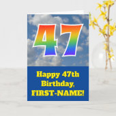 Bewolkte blauwe hemel, regenboogpatroon "47" Verja Kaart (Gele Bloem)