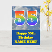 Bewolkte blauwe hemel, regenboogpatroon "55" Verja Kaart (Gele Bloem)