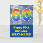 Bewolkte blauwe hemel, regenboogpatroon "60" Verja Kaart (Gele Bloem)