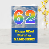 Bewolkte blauwe hemel, regenboogpatroon "62" Verja Kaart (Gele Bloem)