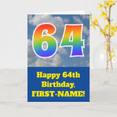 Bewolkte blauwe hemel, regenboogpatroon "64" Verja Kaart (Gele Bloem)