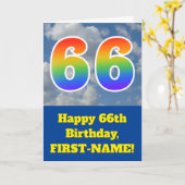 Bewolkte blauwe hemel, regenboogpatroon "66" Verja Kaart (Gele Bloem)