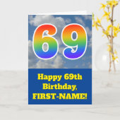 Bewolkte blauwe hemel, regenboogpatroon "69" Verja Kaart (Gele Bloem)