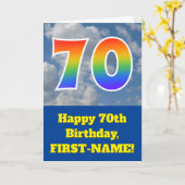 Bewolkte blauwe hemel, regenboogpatroon "70" Verja Kaart (Gele Bloem)