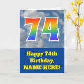 Bewolkte blauwe hemel, regenboogpatroon "74" Verja Kaart (Gele Bloem)