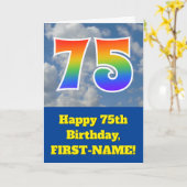 Bewolkte blauwe hemel, regenboogpatroon "75" Verja Kaart (Gele Bloem)