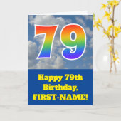 Bewolkte blauwe hemel, regenboogpatroon "79" Verja Kaart (Gele Bloem)