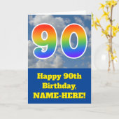 Bewolkte blauwe hemel, regenboogpatroon "90" Verja Kaart (Gele Bloem)