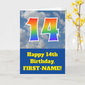 Bewolkte Blauwe Hemel, Verjaardag van de Regenboog Kaart (Gele Bloem)