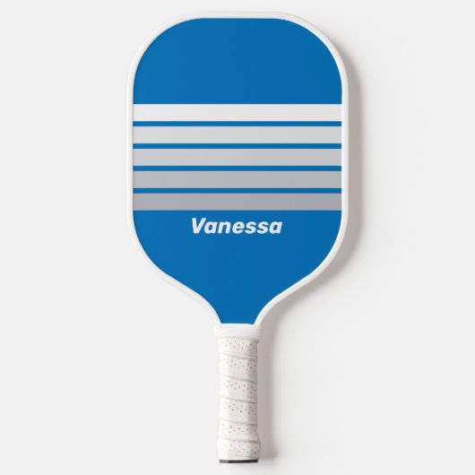 Bewolkte Blauwe Lucht Over Gestreept Met Naam Pickleball Paddle (Voorkant)