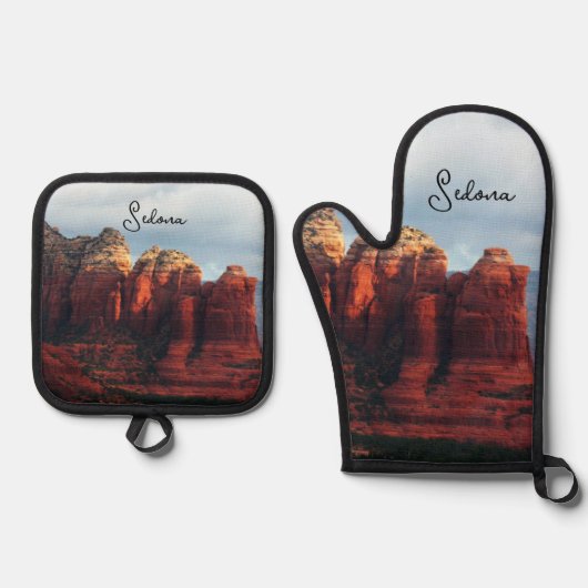 Bewolkte Coffee Pot Rock in Sedona Arizona Ovenwant & Pannenlap Set (Voorkant)