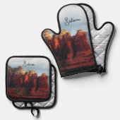 Bewolkte Coffee Pot Rock in Sedona Arizona Ovenwant & Pannenlap Set (Voorkant / Achterkant)